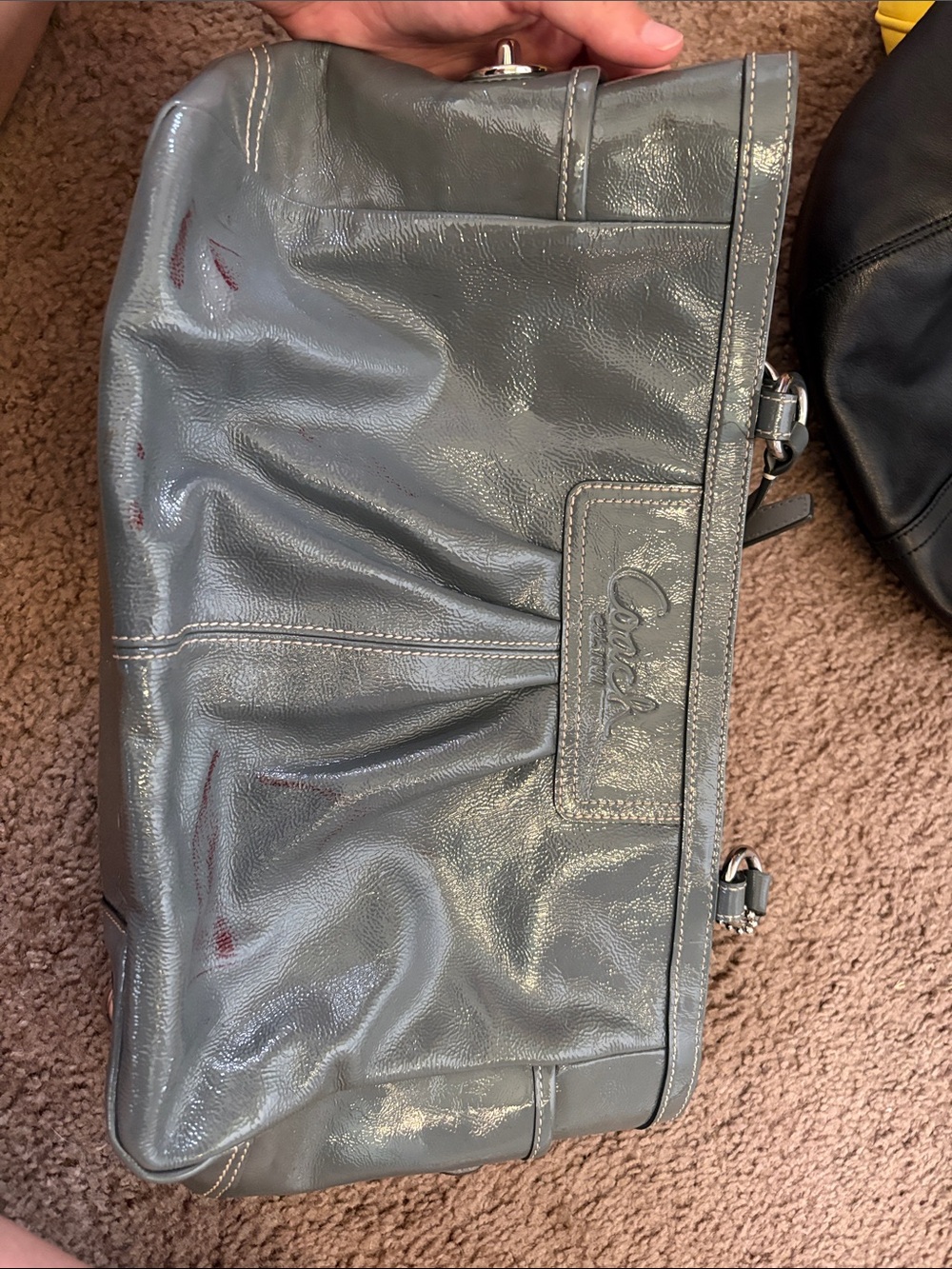 Coach Gray Patent Leather Messenger Bag